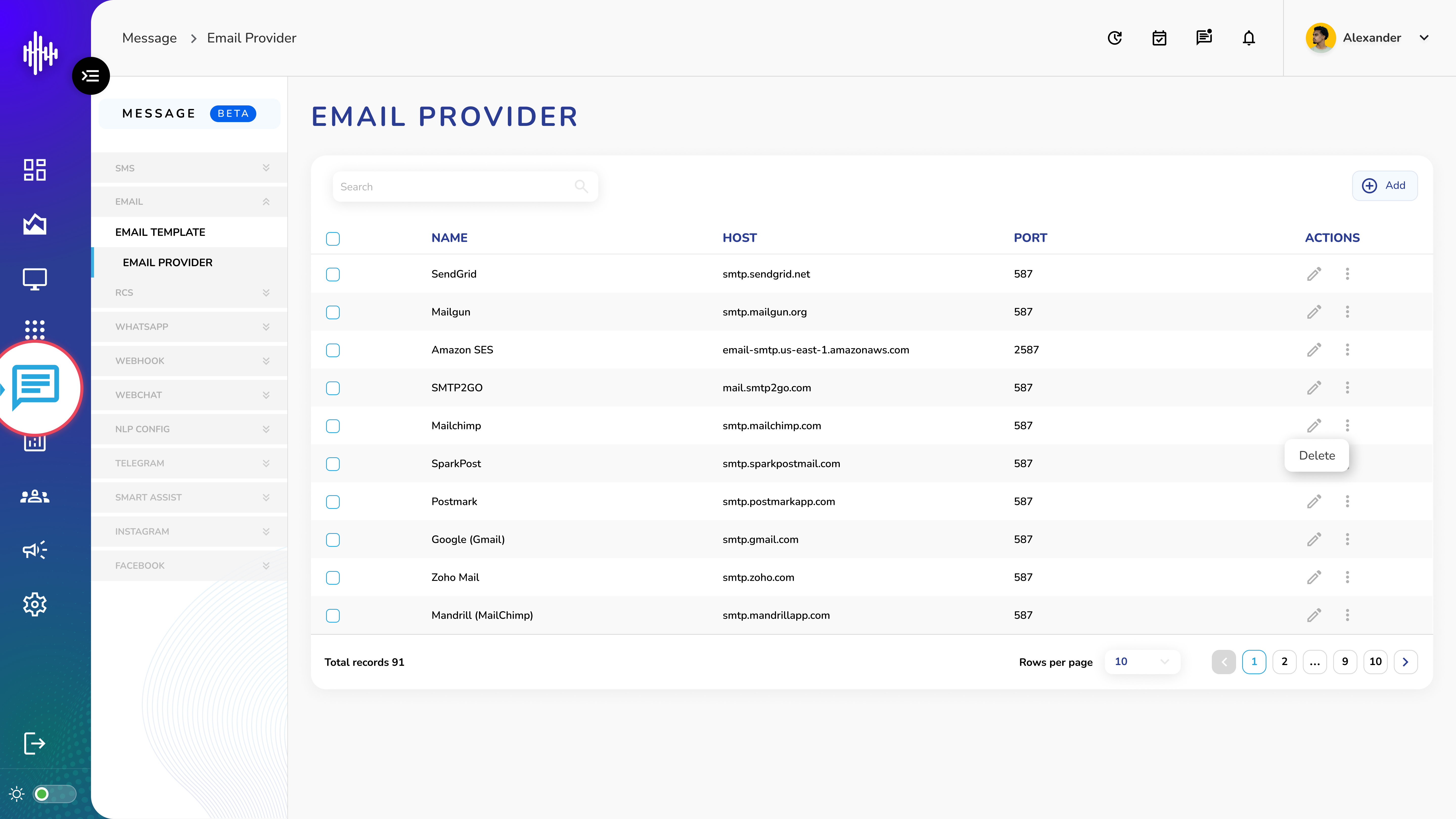 Email Provider - Listing Screen